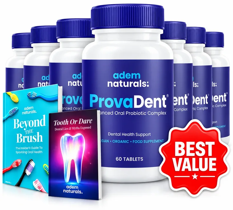 ProvaDent 6 bottle package with both bonus guides and best value badge